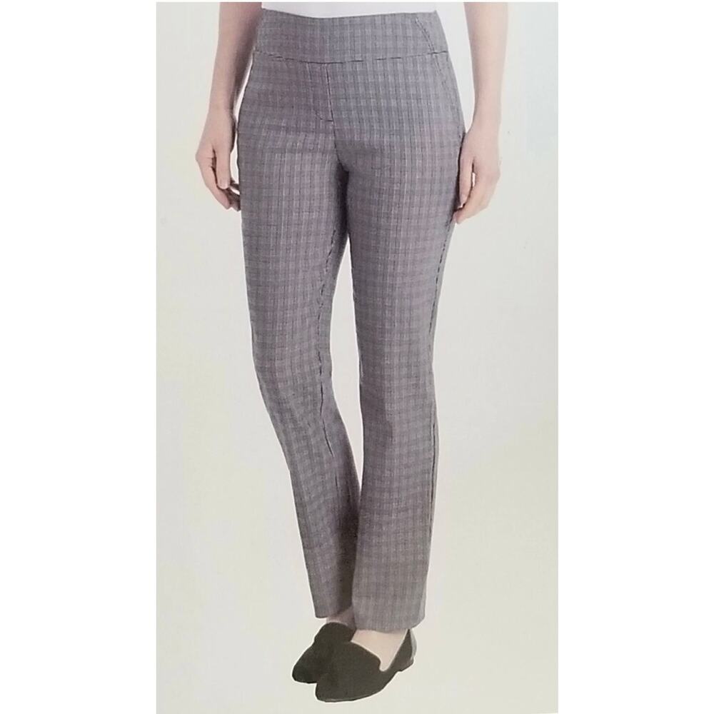 HILARY RADLEY Pull-On Slim Leg Pants | Gray & Black Plaid | Medium